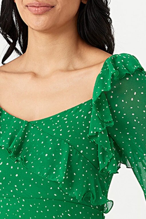 Green Chiffon Printed Frill Tea Dress - Image 3