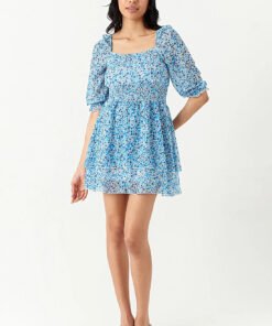 Blue Ditsy Chiffon Ra Ra Dress