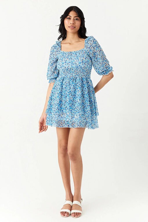 Blue Ditsy Chiffon Ra Ra Dress