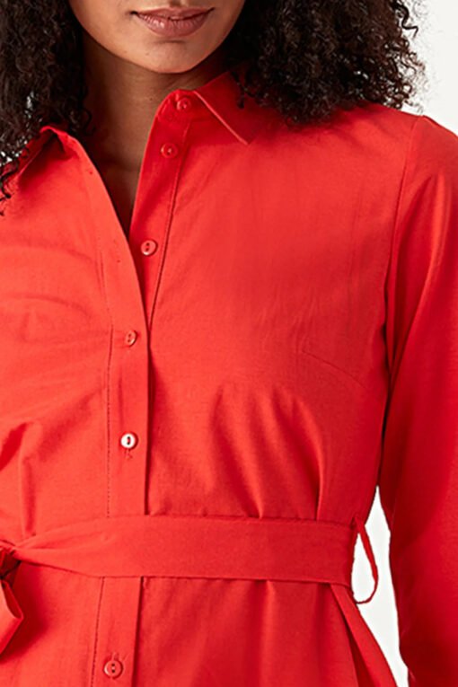 Red Poplin Shirt Dress - Image 4