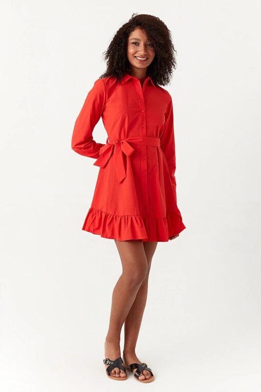 Red Poplin Shirt Dress - Image 3