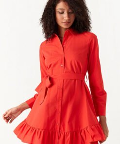 Red Poplin Shirt Dress