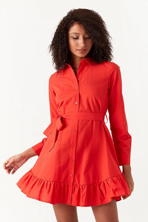 Red Poplin Shirt Dress