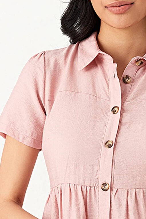 Pink Linen Look Shirt Dress - Image 4