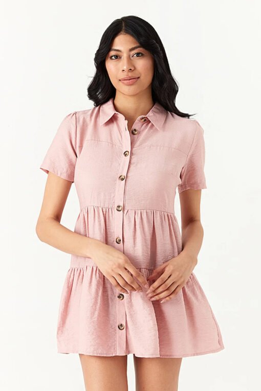 Pink Linen Look Shirt Dress - Image 2