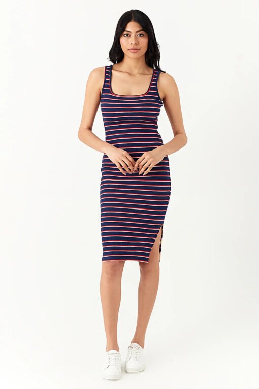 Navy Stripe Rib Bodycon Dress