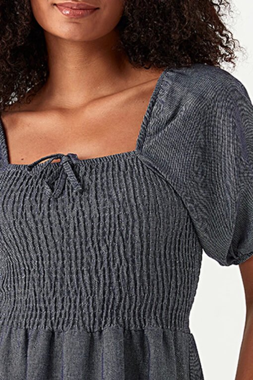 Blue Chambray Puff Sleeve Tea Dress - Image 4