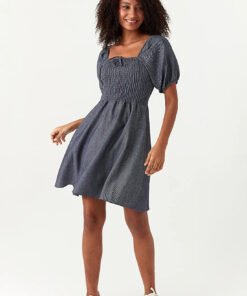 Blue Chambray Puff Sleeve Tea Dress