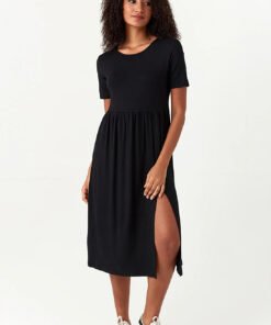 Black Side Split T-Shirt Dress