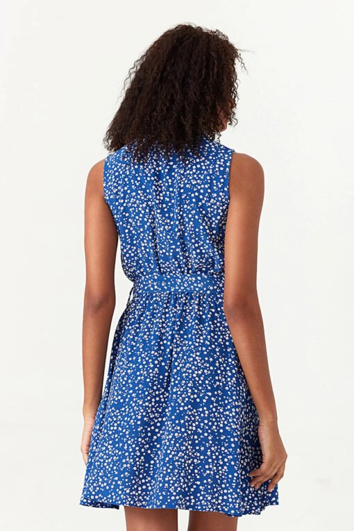 Blue Ditsy Print Sleeveless Shirt Dress - Image 2