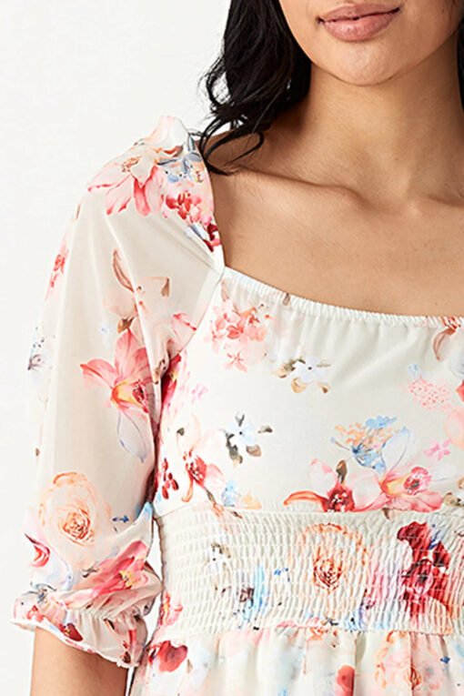 Neutral Floral Chiffon Ra Ra Dress - Image 4