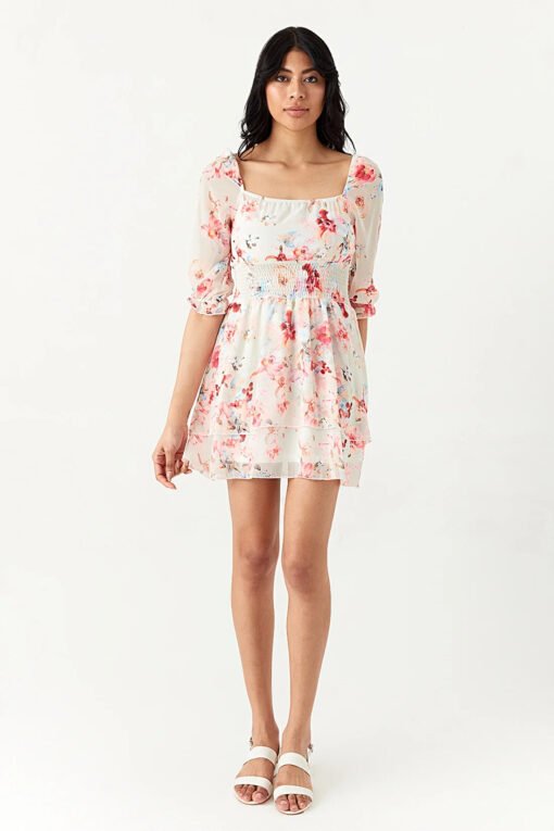 Neutral Floral Chiffon Ra Ra Dress - Image 3
