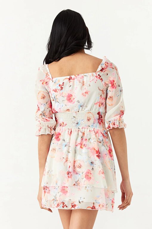 Neutral Floral Chiffon Ra Ra Dress - Image 2