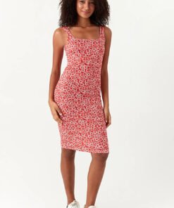 Red Printed Jersey Bodycon Dress