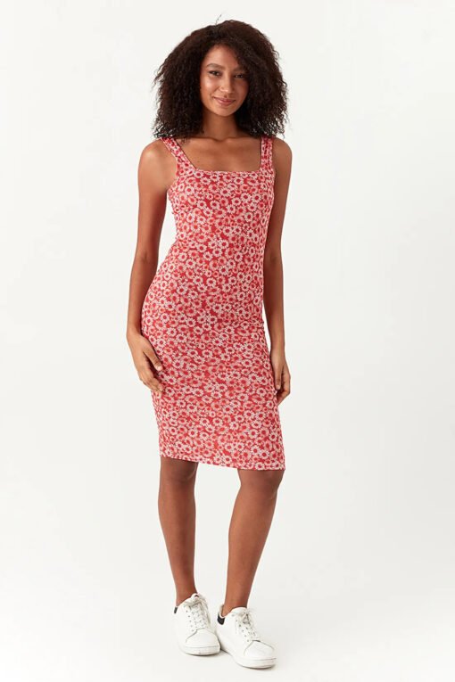 Red Printed Jersey Bodycon Dress