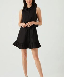 Black Sleeveless Poplin Shirt Dress