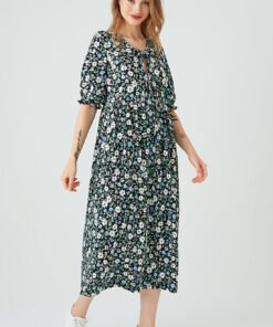 Multi FLORAL TIE FRONT MAXI DRESS