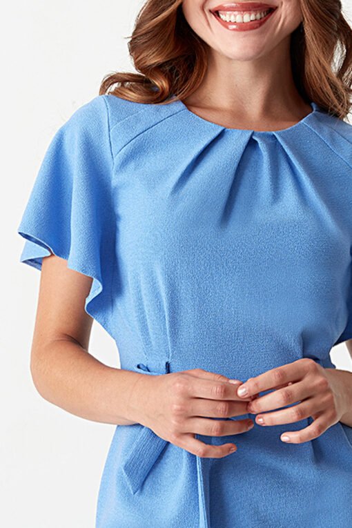 Light Blue Angel Sleeve Belted Woven Dress - Image 4