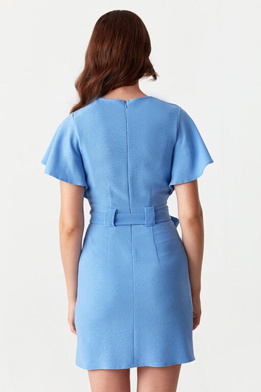 Light Blue Angel Sleeve Belted Woven Dress - Image 2