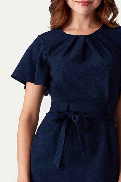 Navy Angel Sleeve Belted Woven Dress - Image 4