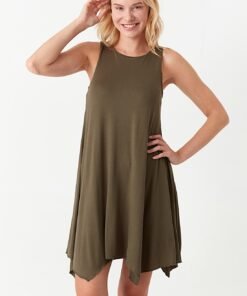 Khaki Sleeveless Hankerchief Bodycon Dress
