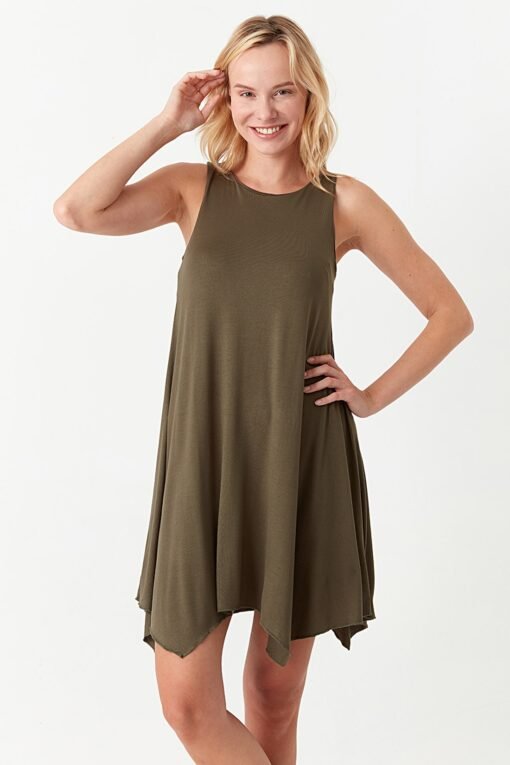 Khaki Sleeveless Hankerchief Bodycon Dress