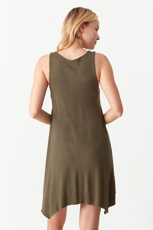 Khaki Sleeveless Hankerchief Bodycon Dress - Image 5