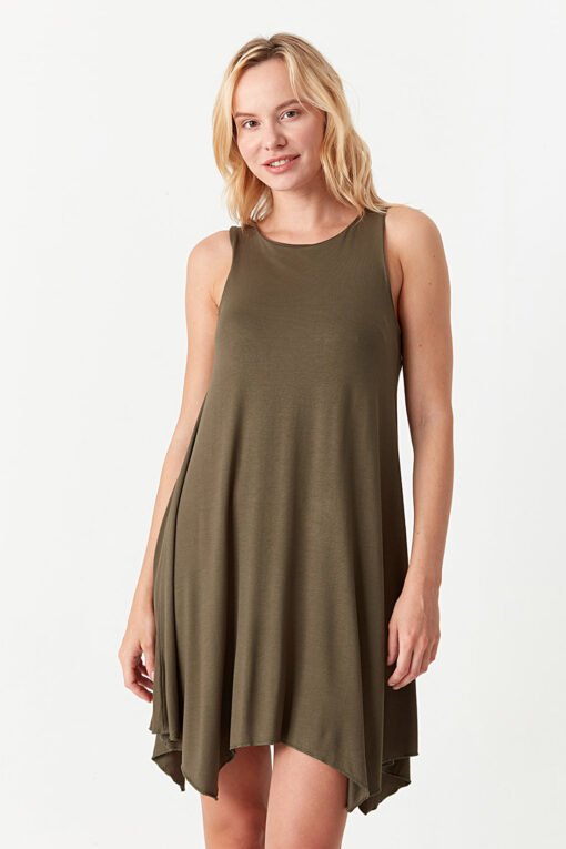 Khaki Sleeveless Hankerchief Bodycon Dress - Image 2