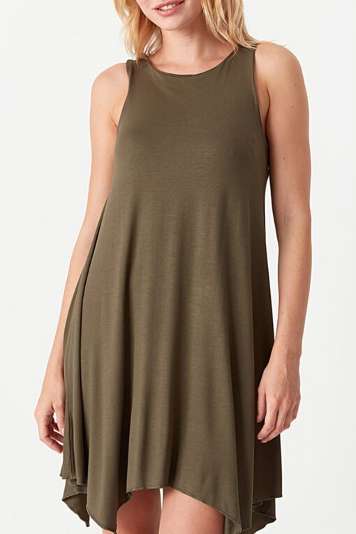 Khaki Sleeveless Hankerchief Bodycon Dress - Image 4