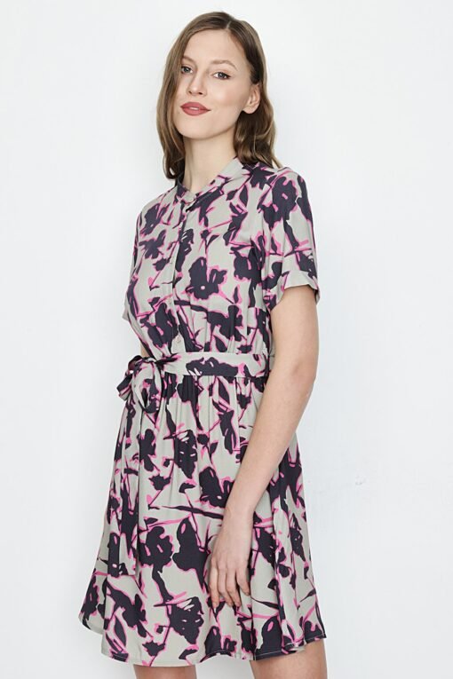 Multi Collarless Printed Shirt Dress