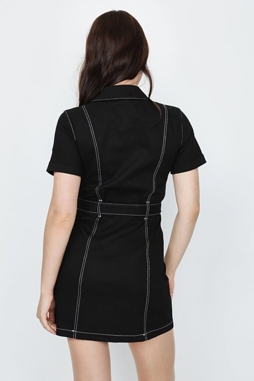 Black Contrast Stitch Casual Dress - Image 2