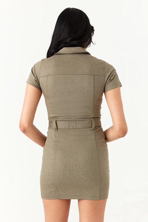 Light Khaki D-Ring Casual Bodycon Dress - Image 3